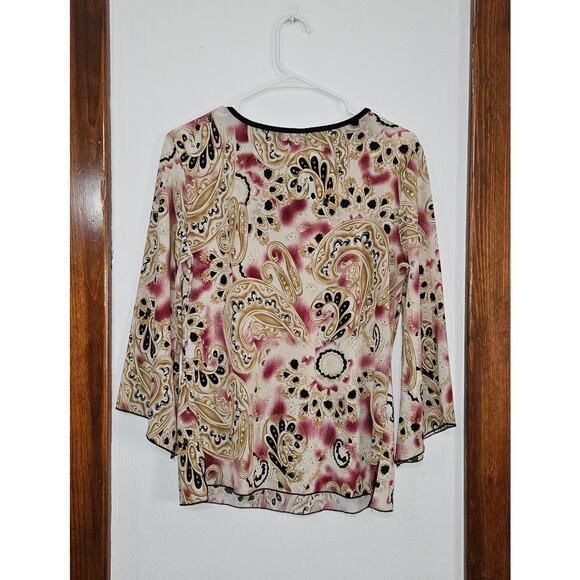VTG Y2K MKM Designs Paisley Bell Sleeves Top Sz Large Keyhole Neck Sleeve Slits - Picture 7 of 7